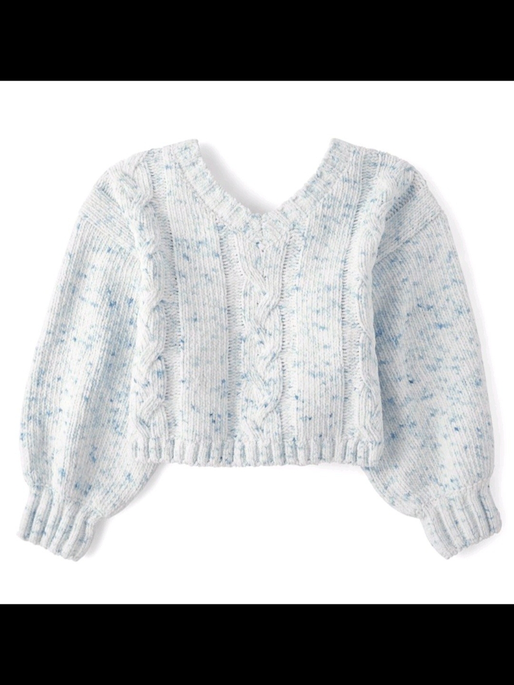 Place Light Blue Speckled Cable Knit V-Neck Sweater